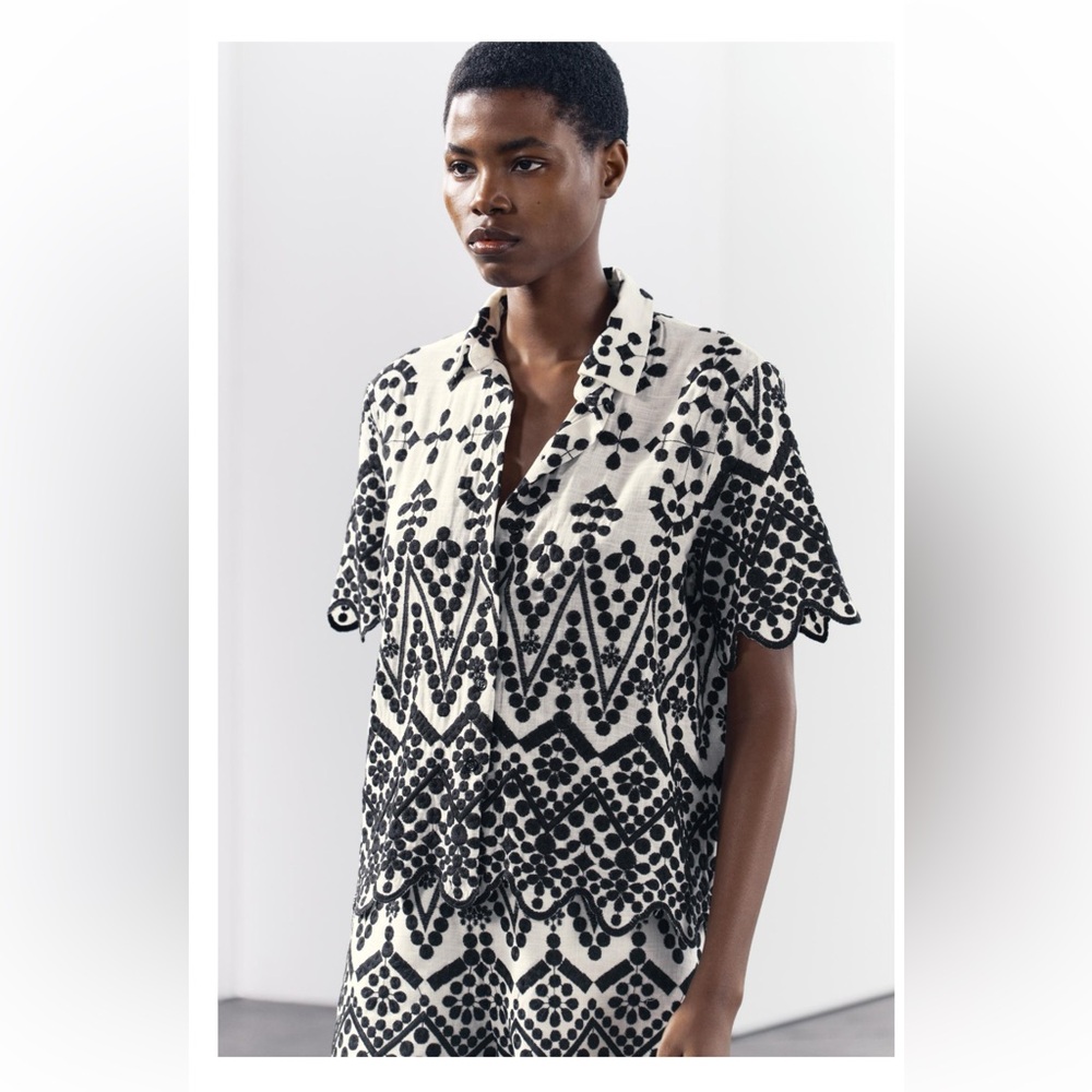 Zara contrast embroidered shirt. ZW collection - Picture 5 of 10